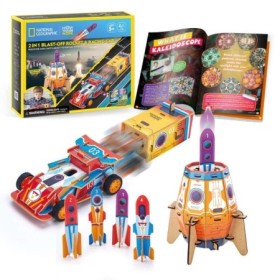 Joc Educativ STEM National Geographic puzzle 3D Lansator de rachete si masinuta de curse 88 piese